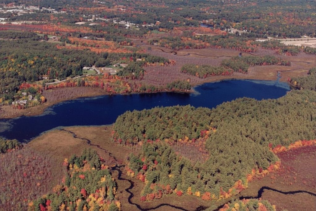 Aerial view of Pennichuck Pond.