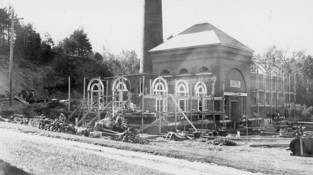 Photo of Snow Station being rebuilt in 1934 to accommodate a new diesel pump.