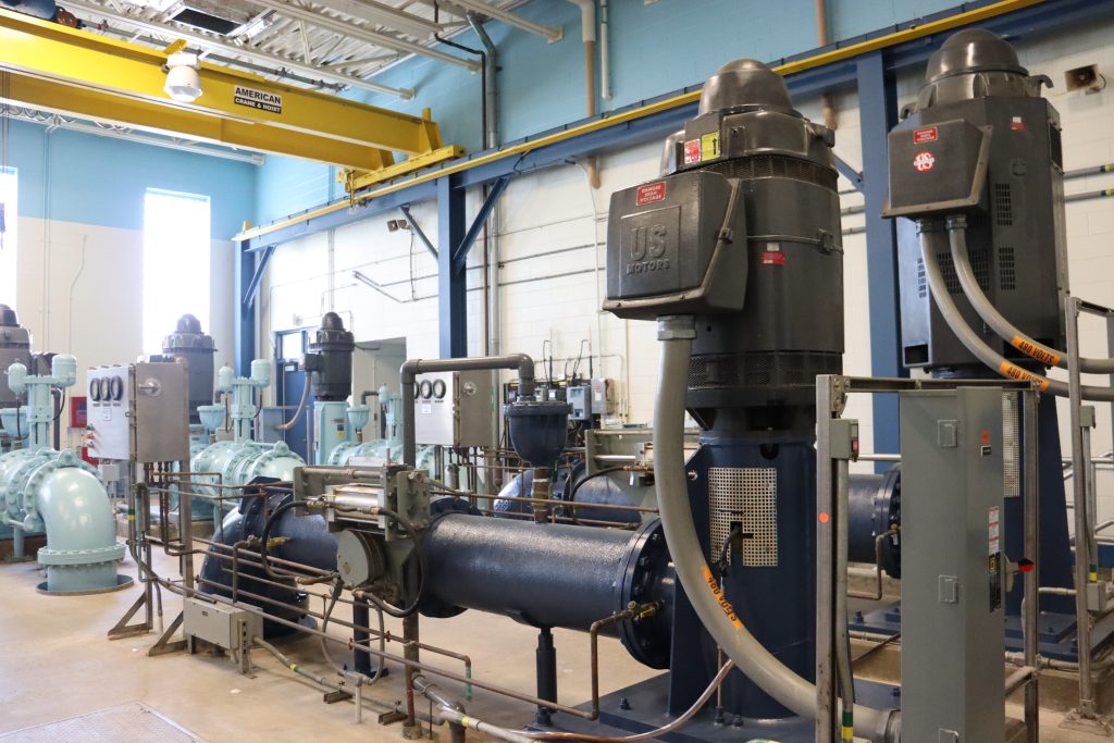 Photo of pumps inside the Water Treatment Plant.